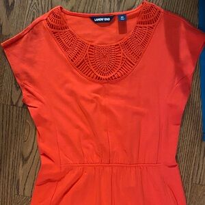 Lands' End Vibrant Orange Dress with Detailed Neckline
